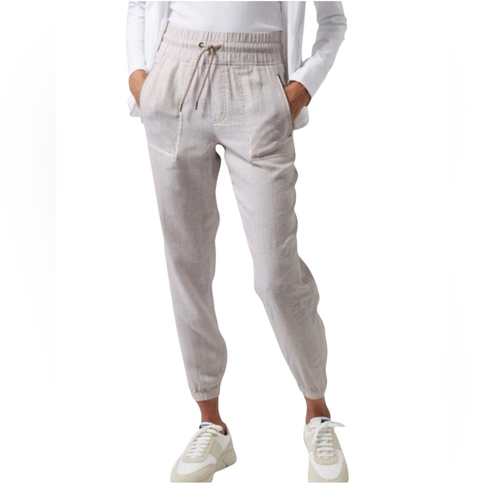 Athleta Cabo Tall Linen Drawstring Cheetah Print Joggers
